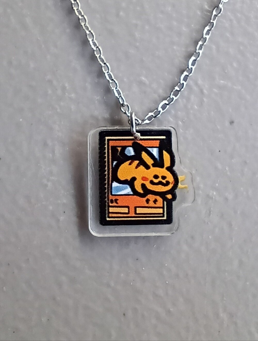 Pokemon Pikachu Card Acrylic Stainless Steel Necklace, Unisex
